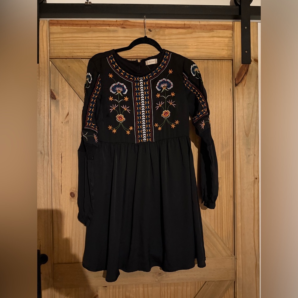 Altar'd State Black Dress with Colorful Embroidery